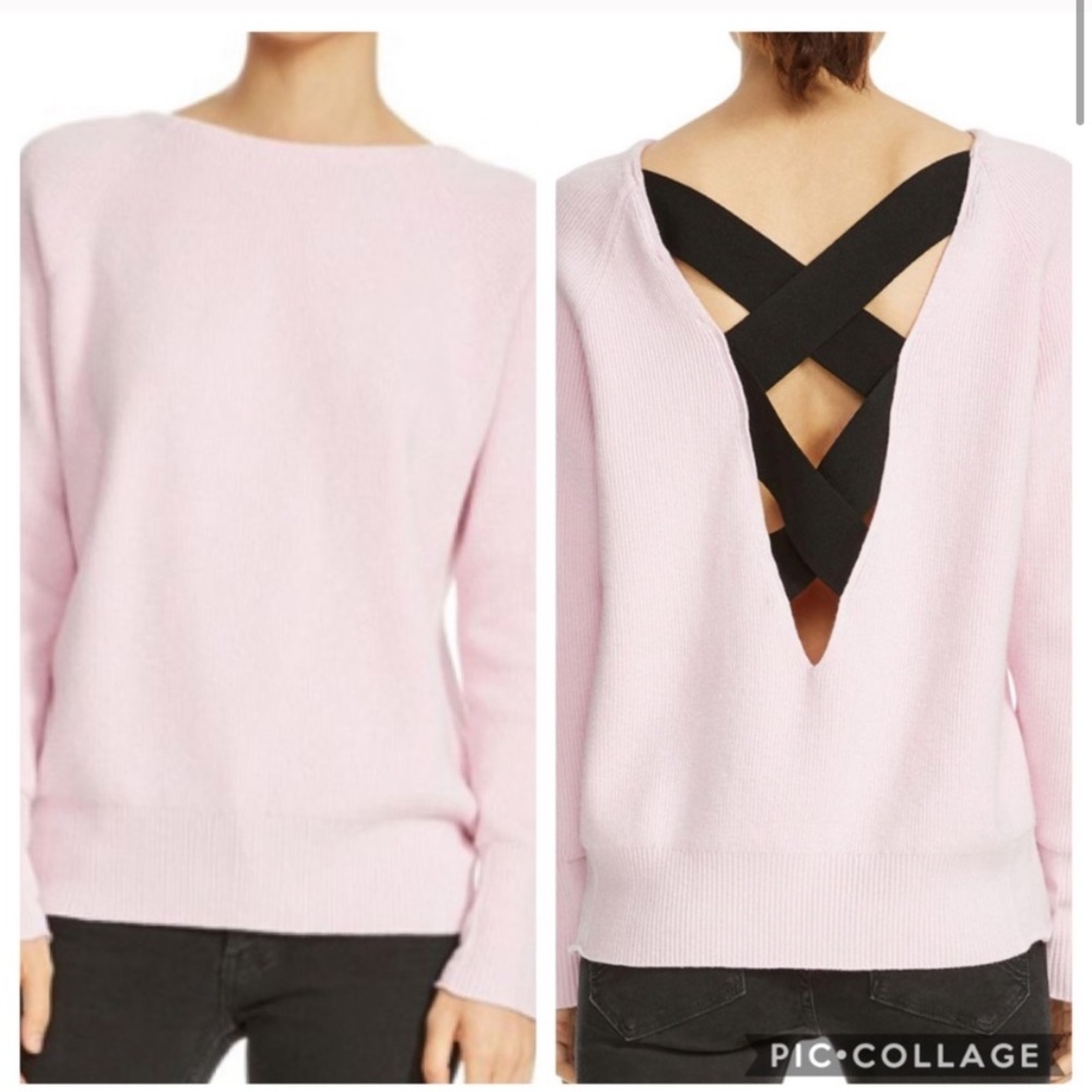 Maje Pink Crew Neck Sweater with Black Back Detail